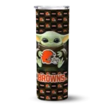 personalized-cleveland-browns-yoda-cozy-brown-black-skinny-tumbler-best-selling.webp