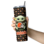 personalized-cleveland-browns-yoda-cozy-brown-black-skinny-tumbler-best-selling.webp