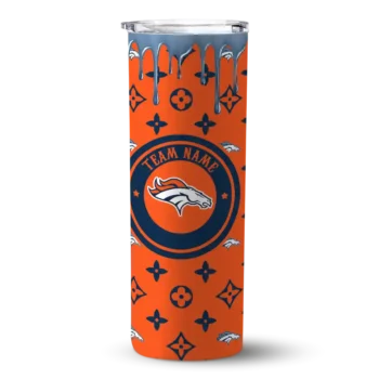 Personalized Denver Broncos Camo Streak Orange Skinny Tumbler