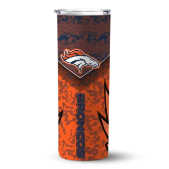 Personalized Denver Broncos Spiral Burst Print Orange Skinny Tumbler