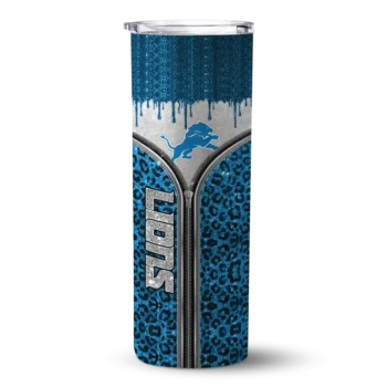Personalized Detroit Lions Sparkle Drip Blue Skinny Tumbler