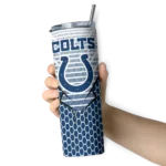 personalized-indianapolis-colts-chevron-stripes-blue-skinny-tumbler-best-selling.webp