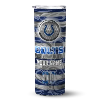 Indianapolis Colts Skinny Tumbler - Personalized Patterned Waves Blue