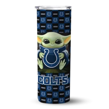 Indianapolis Colts Skinny Tumbler - Personalized Yoda Cozy Blue Black