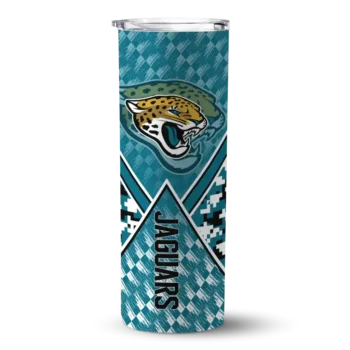 Jacksonville Jaguars Skinny Tumbler - Personalized Monogram Burst Teal White