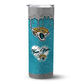 Jacksonville Jaguars Skinny Tumbler - Personalized Pixel Fade Teal