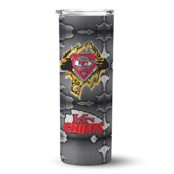 Kansas City Chiefs Skinny Tumbler - Personalized Chevron V Red Gray