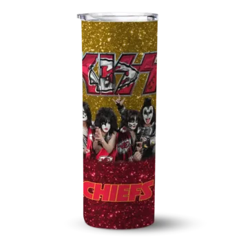 Kansas City Chiefs Skinny Tumbler - Personalized Kiss Band Gold