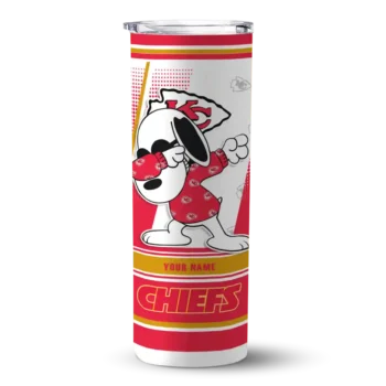Kansas City Chiefs Skinny Tumbler - Personalized Snoopy Dog Red White