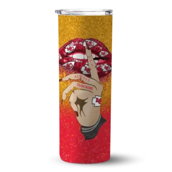 Kansas City Chiefs Skinny Tumbler - Personalized Sparkle Lips Red