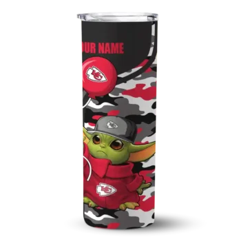 Kansas City Chiefs Skinny Tumbler - Personalized Yoda Camo Red Black