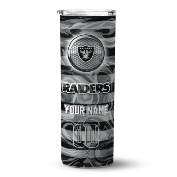 Las Vegas Raiders Skinny Tumbler - Personalized Patterned Waves Black