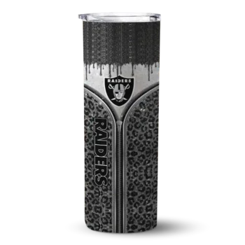 Las Vegas Raiders Skinny Tumbler - Personalized Sparkle Drip Black