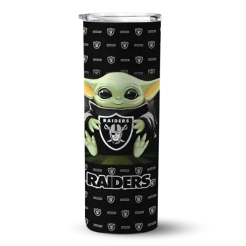 Las Vegas Raiders Skinny Tumbler - Personalized Yoda Cozy Black