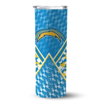Los Angeles Chargers Skinny Tumbler - Personalized Monogram Burst Blue White