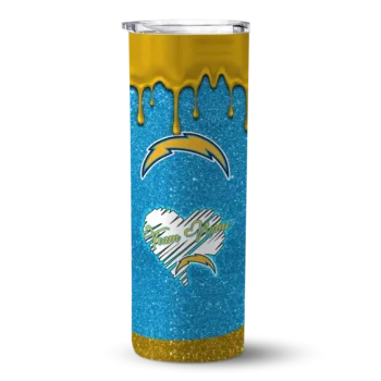 Los Angeles Chargers Skinny Tumbler - Personalized Pixel Fade Blue