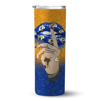 Los Angeles Rams Skinny Tumbler - Personalized Sparkle Lips Blue
