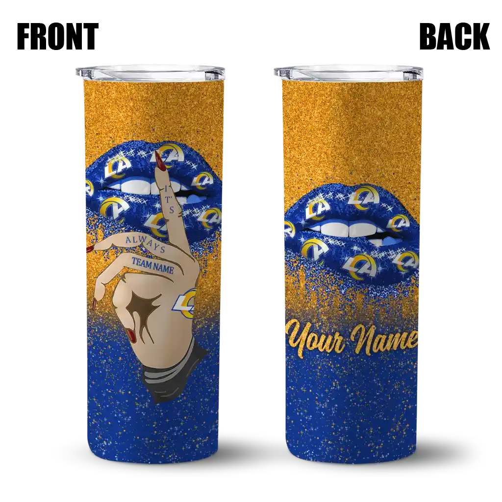 personalized-los-angeles-rams-sparkle-lips-blue-skinny-tumbler-fashion-forward.webp