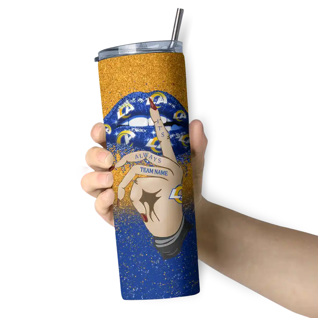 personalized-los-angeles-rams-sparkle-lips-blue-skinny-tumbler-premium-grade.webp