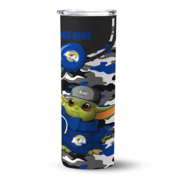 Los Angeles Rams Skinny Tumbler - Personalized Yoda Camo Blue Black
