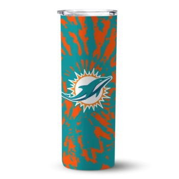 Miami Dolphins Skinny Tumbler - Personalized Metallic Grid Aqua