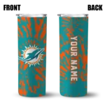 personalized-miami-dolphins-metallic-grid-aqua-skinny-tumbler-best-selling.webp