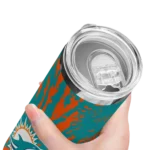 personalized-miami-dolphins-metallic-grid-aqua-skinny-tumbler-best-selling.webp