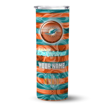 Miami Dolphins Skinny Tumbler - Personalized Patterned Waves Aqua