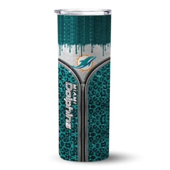 Miami Dolphins Skinny Tumbler - Personalized Sparkle Drip Aqua