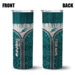 personalized-miami-dolphins-sparkle-drip-aqua-skinny-tumbler-best-selling.webp