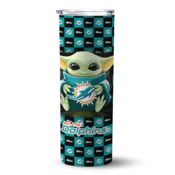 Miami Dolphins Skinny Tumbler - Personalized Yoda Cozy Aqua Black
