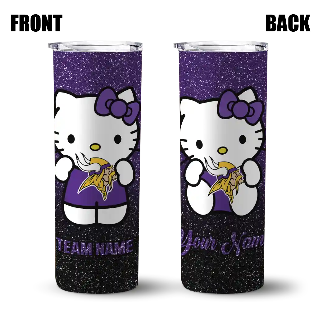 personalized-minnesota-vikings-hello-kitty-purple-black-skinny-tumbler-fashion-forward.webp