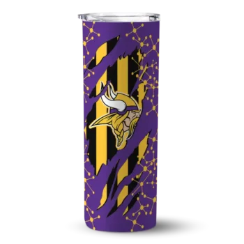 Minnesota Vikings Skinny Tumbler - Personalized Star Pop Purple Black