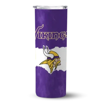 Minnesota Vikings Skinny Tumbler - Personalized Torn Band Purple White