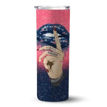 New England Patriots Skinny Tumbler - Personalized Sparkle Lips Blue