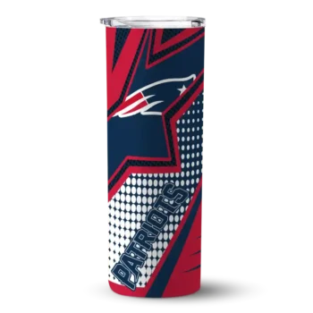New England Patriots Skinny Tumbler - Personalized Web Stripes Blue White