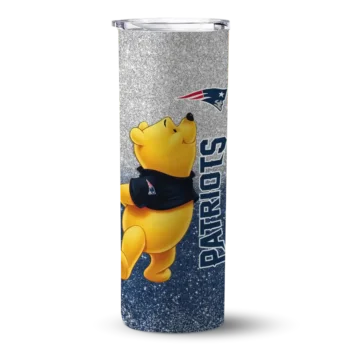 New England Patriots Skinny Tumbler - Personalized Winnie the Pooh Blue Gray