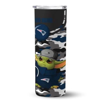 New England Patriots Skinny Tumbler - Personalized Yoda Camo Blue Black