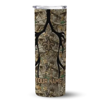 New Orleans Saints Skinny Tumbler - Personalized Antler Flow Camo