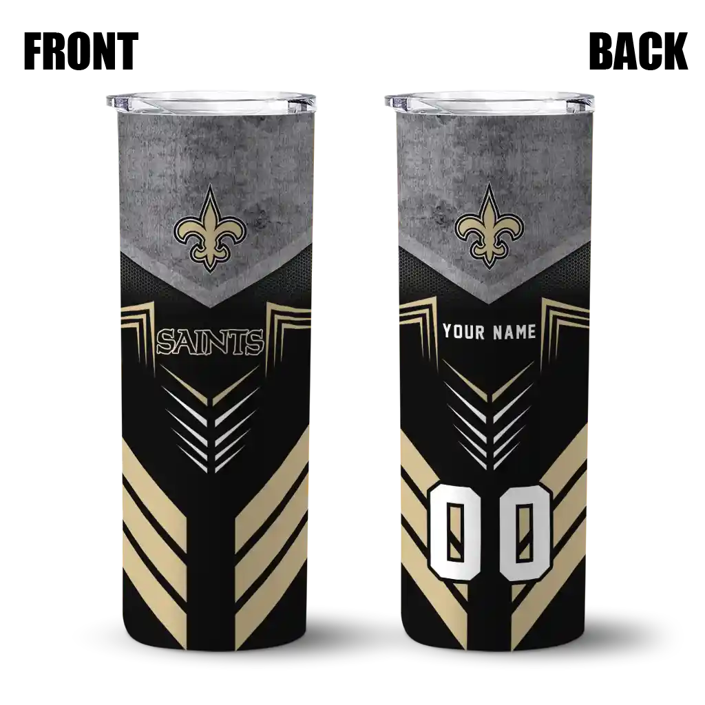personalized-new-orleans-saints-hexagon-honeycomb-gold-black-skinny-tumbler-fashion-forward.webp
