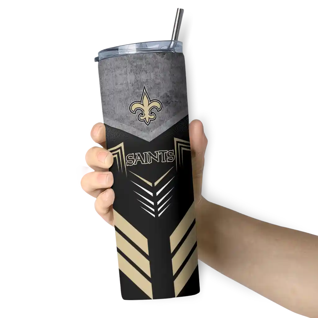 personalized-new-orleans-saints-hexagon-honeycomb-gold-black-skinny-tumbler-premium-grade.webp