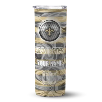 New Orleans Saints Skinny Tumbler - Personalized Patterned Waves Gold