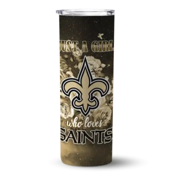 New Orleans Saints Skinny Tumbler - Personalized Rose Romance Gold Black