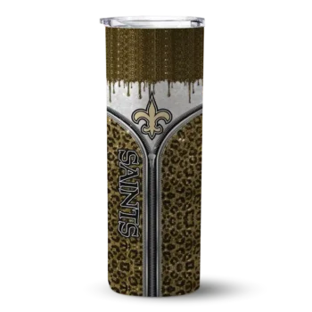 New Orleans Saints Skinny Tumbler - Personalized Sparkle Drip Gold