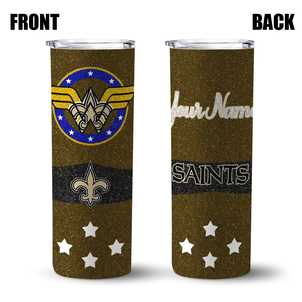 personalized-new-orleans-saints-star-cluster-gold-skinny-tumbler-fashion-forward.webp