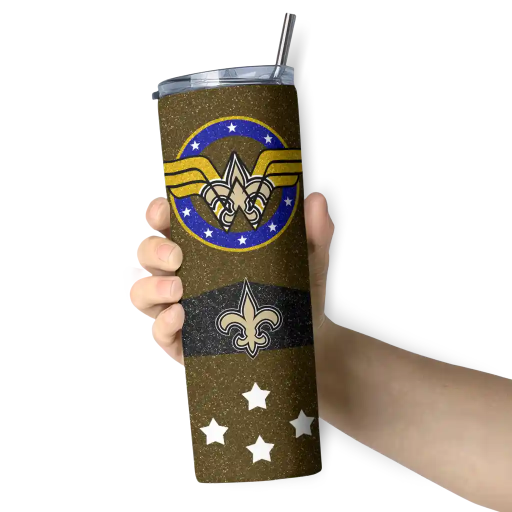 personalized-new-orleans-saints-star-cluster-gold-skinny-tumbler-premium-grade.webp