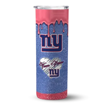 New York Giants Skinny Tumbler - Personalized Pixel Fade Blue