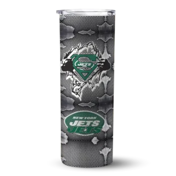 New York Jets Skinny Tumbler - Personalized Chevron V Green Gray