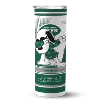 New York Jets Skinny Tumbler - Personalized Snoopy Dog Green White
