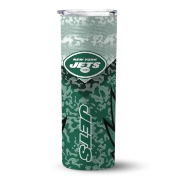 New York Jets Skinny Tumbler - Personalized Spiral Burst Print Green